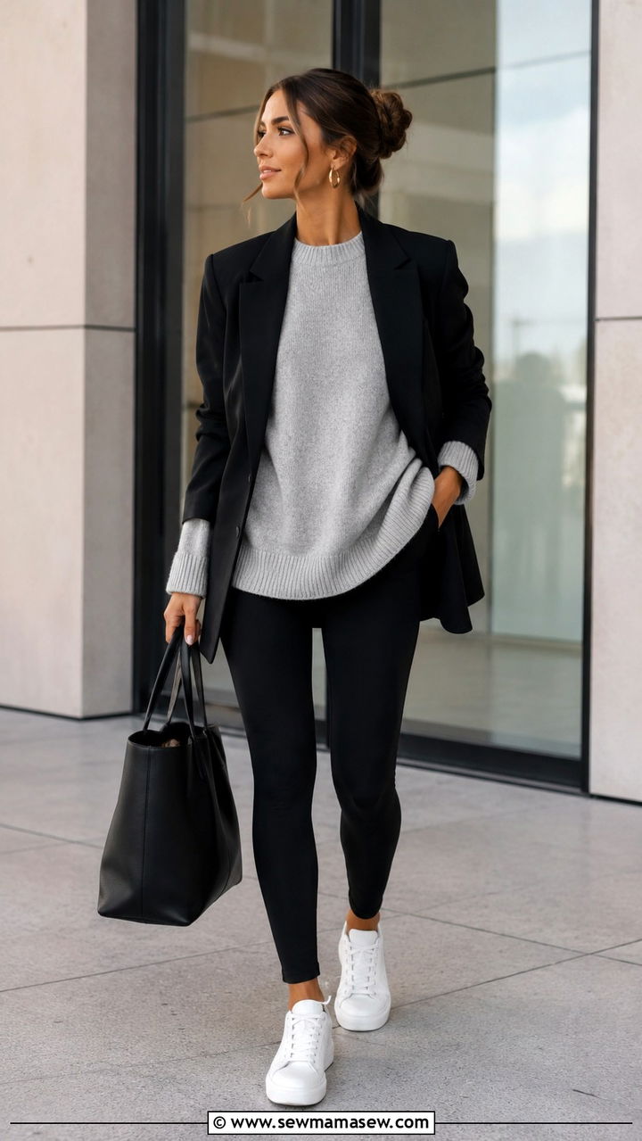 Oversized Sweater With Leggings And A Blazer - 30 Oversized sweater with leggings outfit ideas