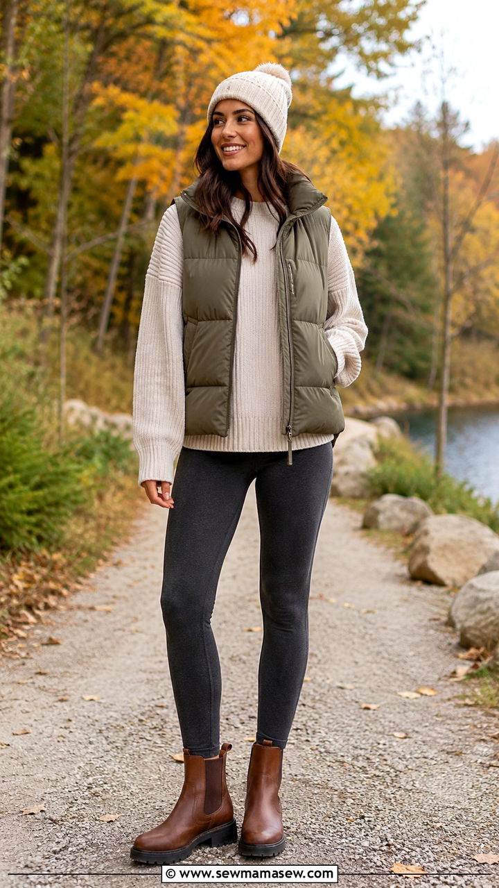 Oversized Sweater With Leggings And A Puffer Vest - 30 Oversized sweater with leggings outfit ideas
