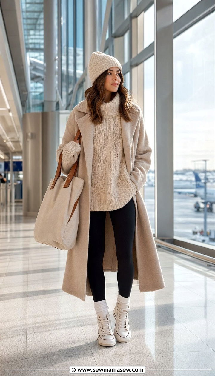 Oversized Sweater With Leggings And High Top Sneakers - 35 Airport outfit ideas with sneakers
