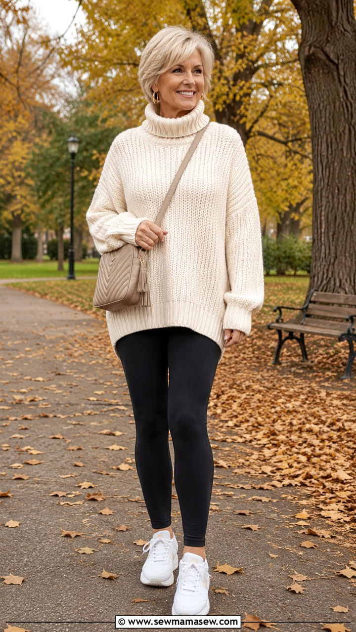 Oversized Sweater With Leggings And Sneakers Over 50 - 30 Outfit ideas for women over 50 sporty chic