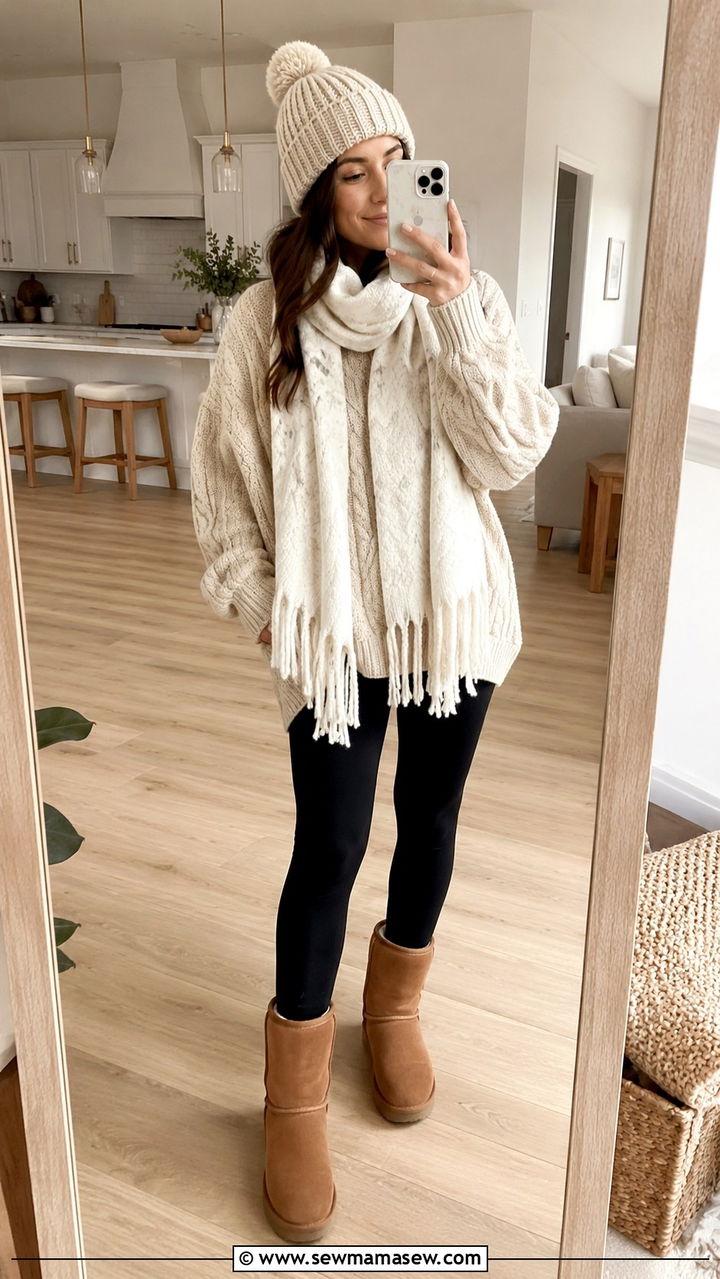 Oversized Sweater With Leggings And UGG Boots - 30 Oversized sweater with leggings outfit ideas