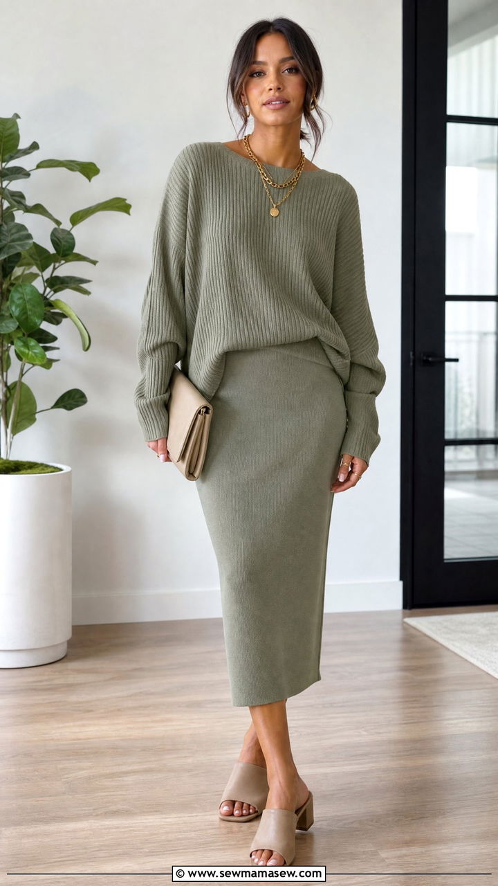 Oversized Sweater With Matching Knit Skirt - 25 Summer outfits with oversized sweater