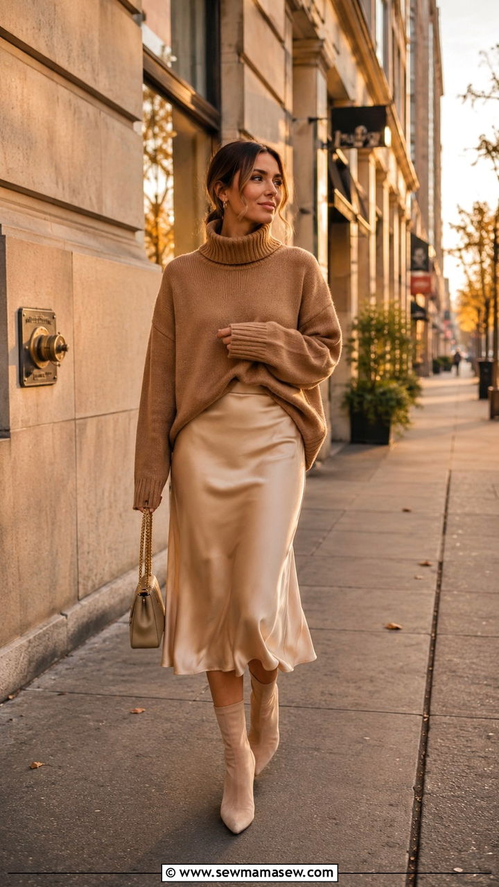 Oversized Sweater With Midi Slip Skirt And Heeled Boots - 30 How to style an oversized sweater