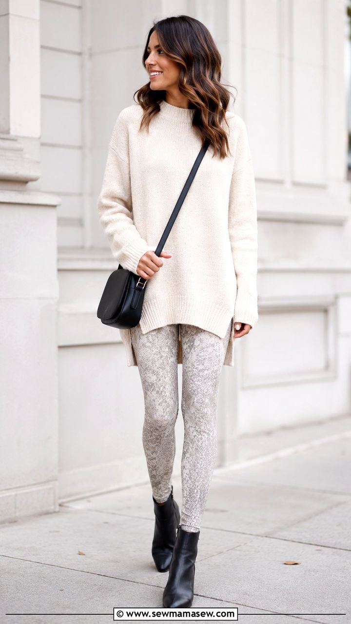 Oversized Sweater With Patterned Leggings - 30 Oversized sweater with leggings outfit ideas