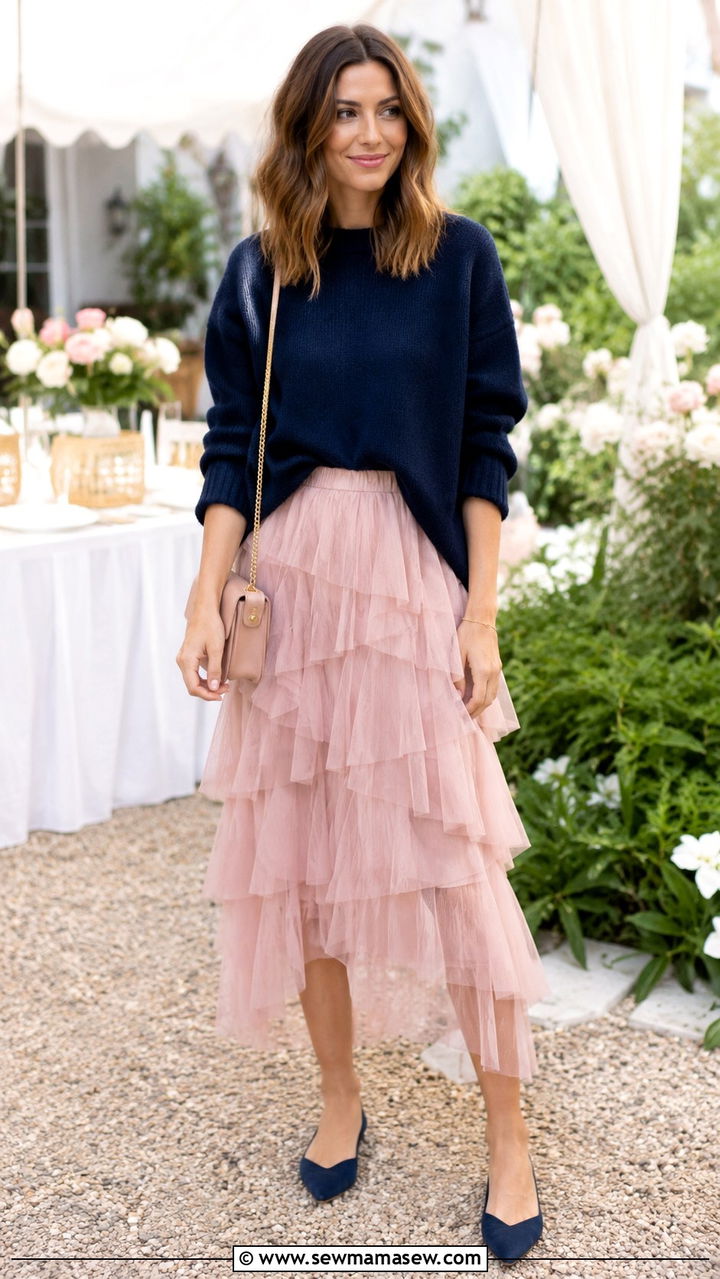 Oversized Sweater With Ruffle Midi Skirt - 30 Oversized sweater with a skirt outfit ideas