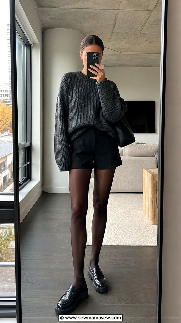 Oversized Sweater With Tailored Shorts - 25 Androgynous outfit ideas
