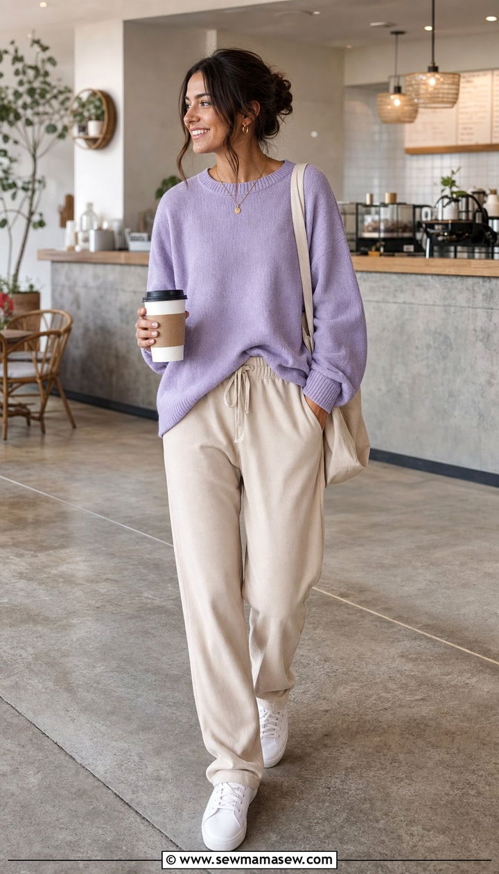 Oversized Sweater With Track Pants And Sneakers - 25 spring track pants outfit ideas