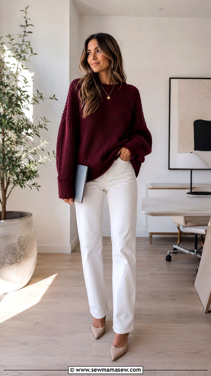 Oversized Sweater With White Jeans And Pointed Toe Heels - 30 How to style an oversized sweater