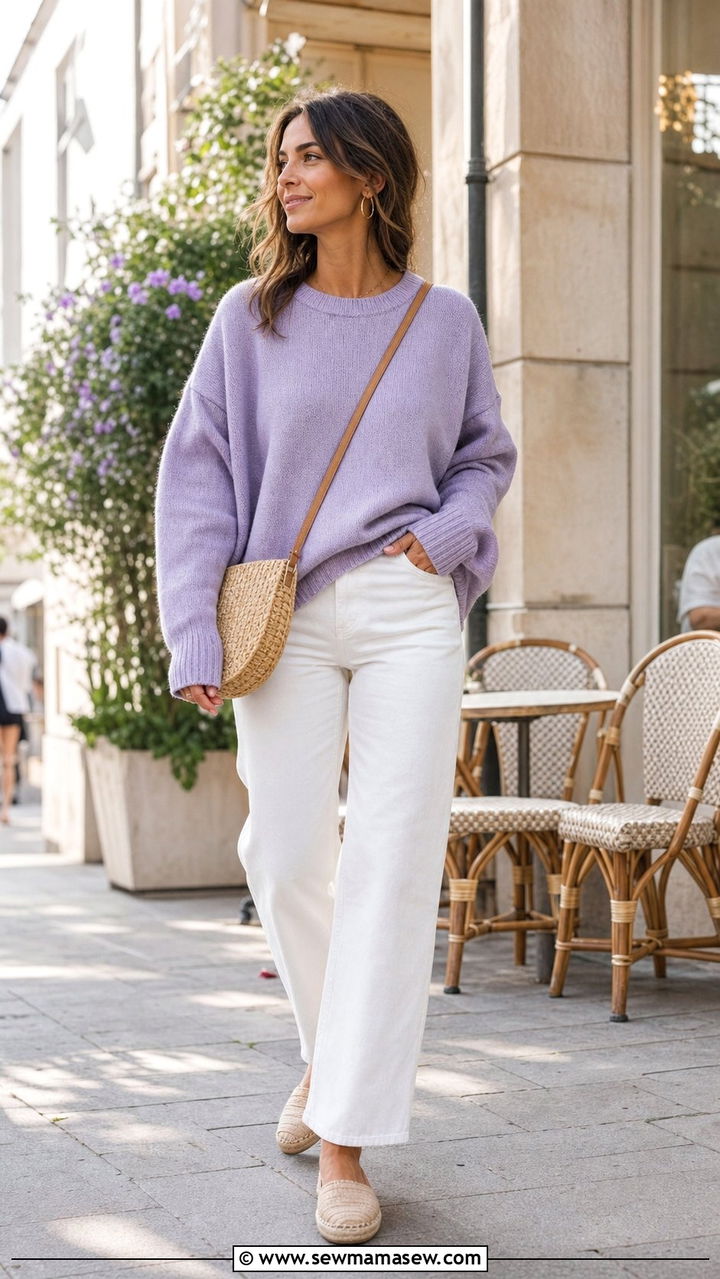 Oversized Sweater With White Jeans - 25 Summer outfits with oversized sweater