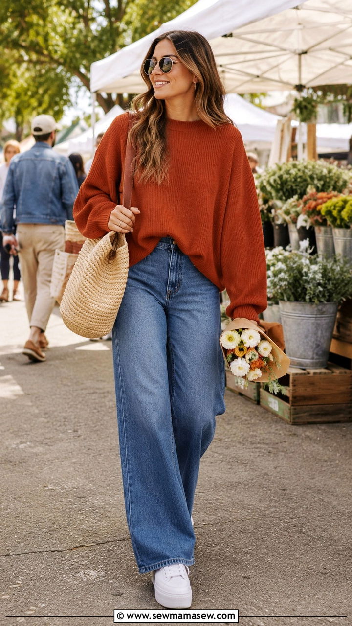 Oversized Sweater With Wide Leg Jeans And Platform Sneakers - 30 How to style an oversized sweater