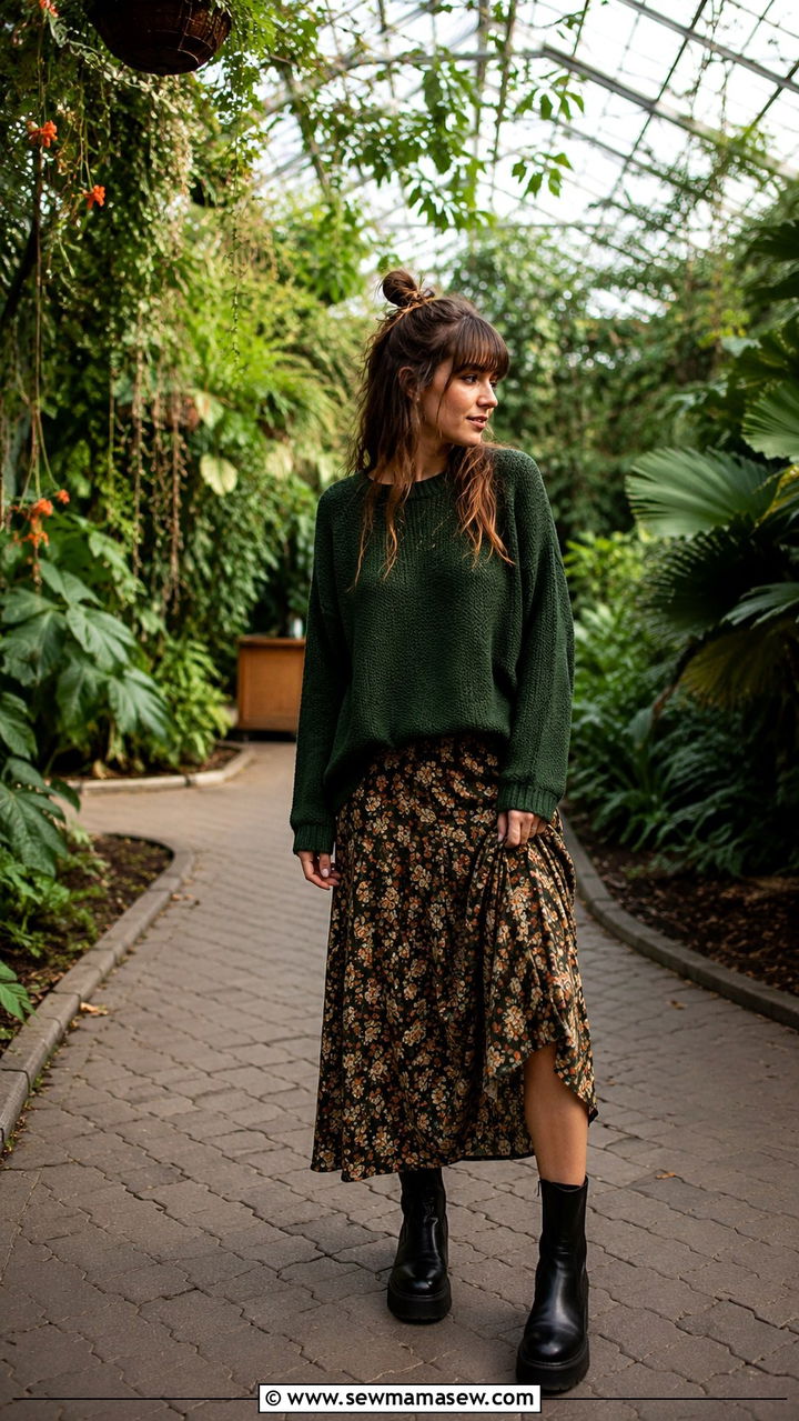 Oversized Sweater and Floral Midi Skirt Grunge Outfit - 20 grunge capsule wardrobe outfits