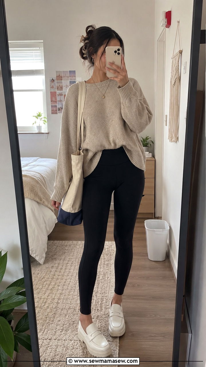 Oversized Sweater and Leggings - 30 Outfit ideas for college girls
