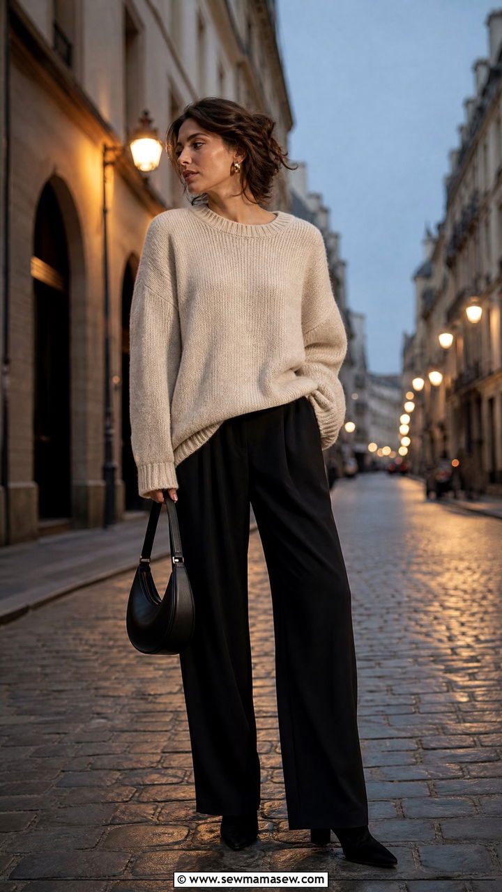 Oversized Sweater and Wide Leg Pants Date - 25 French girl outfit ideas for a date out