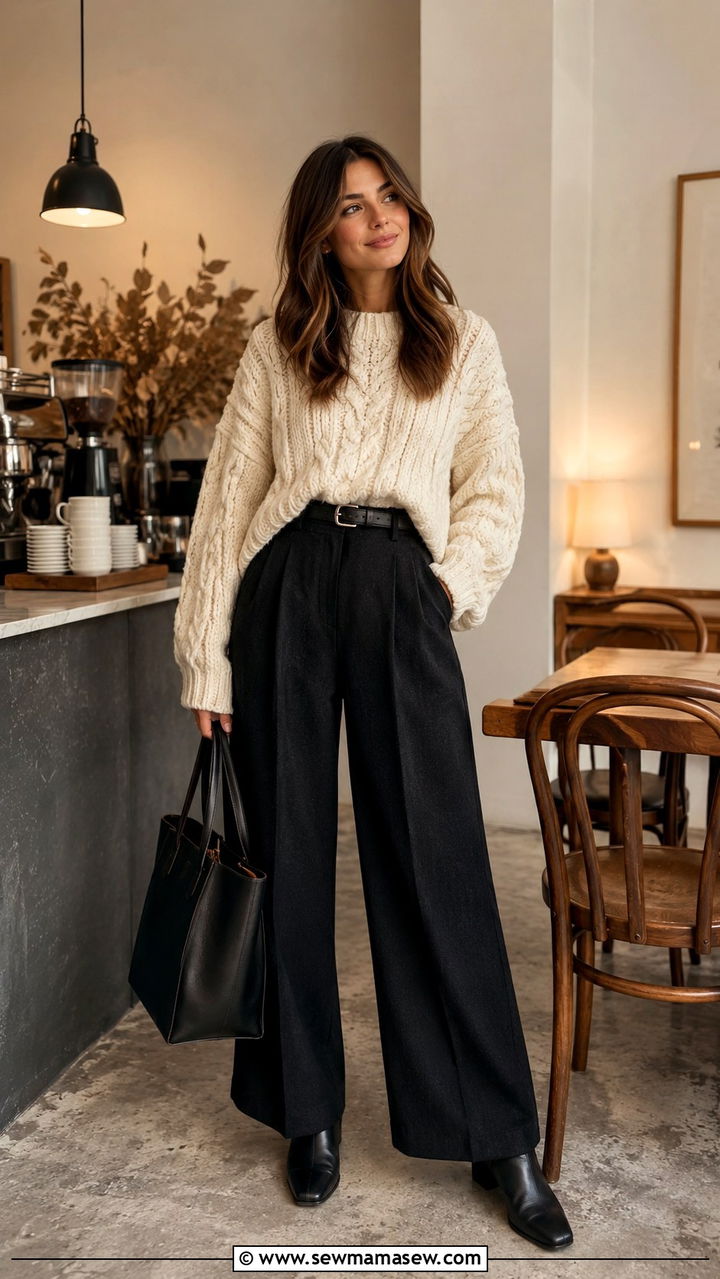 Oversized Sweater and Wide Leg Pants Outfit - 30 cute wide leg pants outfits