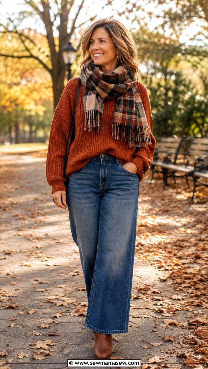 Oversized Sweater with Wide Leg Jeans - 30 Modest outfit ideas for women over 40