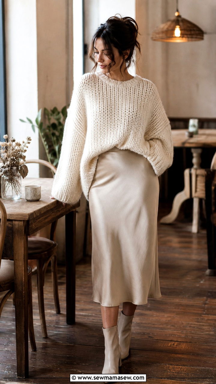 Oversized Sweater with a Slip Skirt - 40 cute spring outfit ideas