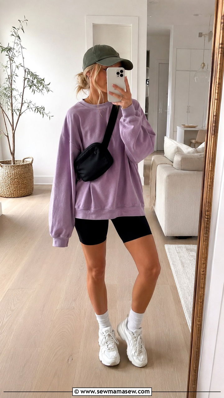 Oversized Sweatshirt With Biker Shorts - 25 Y2K spring outfits