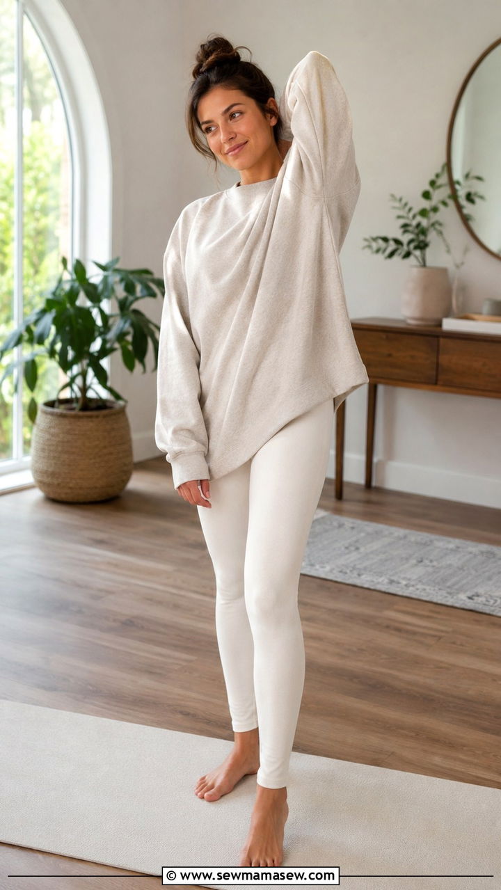 Oversized Sweatshirt and Full Length Leggings Modest Yoga Outfit - 25 Yoga outfit ideas modest