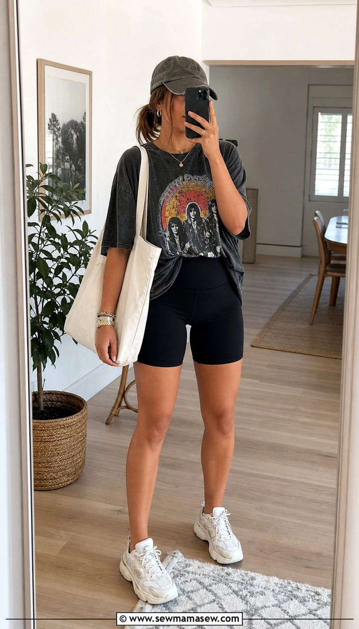 Oversized T Shirt With Bike Shorts Outfit - 25 summer bike shorts outfit ideas
