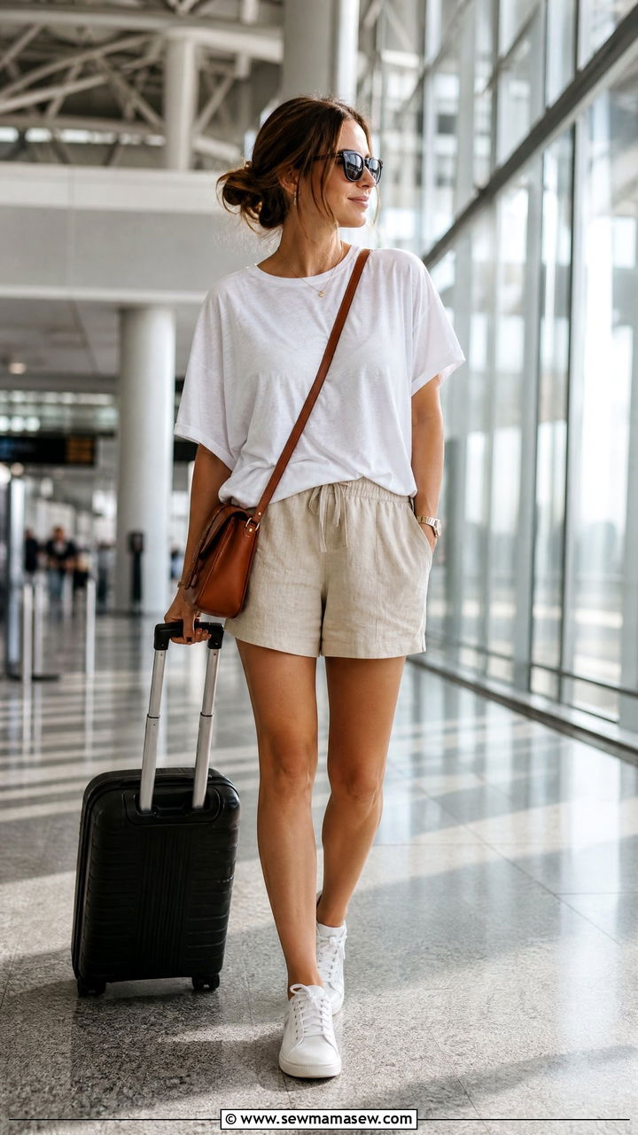 Oversized T Shirt With Linen Shorts - 30 Linen shorts outfit ideas