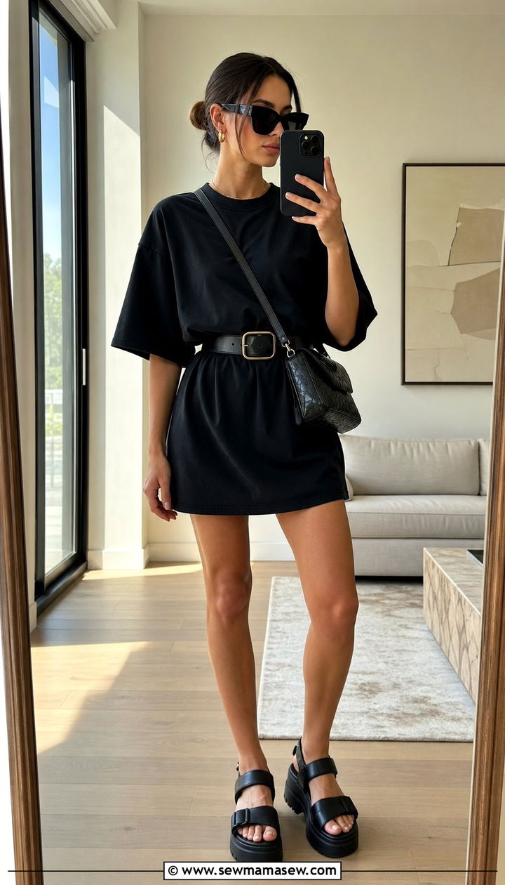 Oversized T Shirt Worn as a Dress - 35 basic t-shirt outfit ideas for women