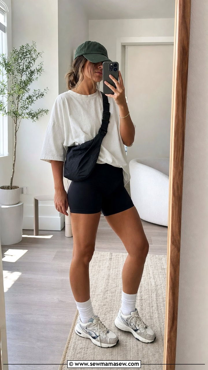 Oversized T Shirt and Biker Shorts Outfit - 25 summer easy outfit formulas