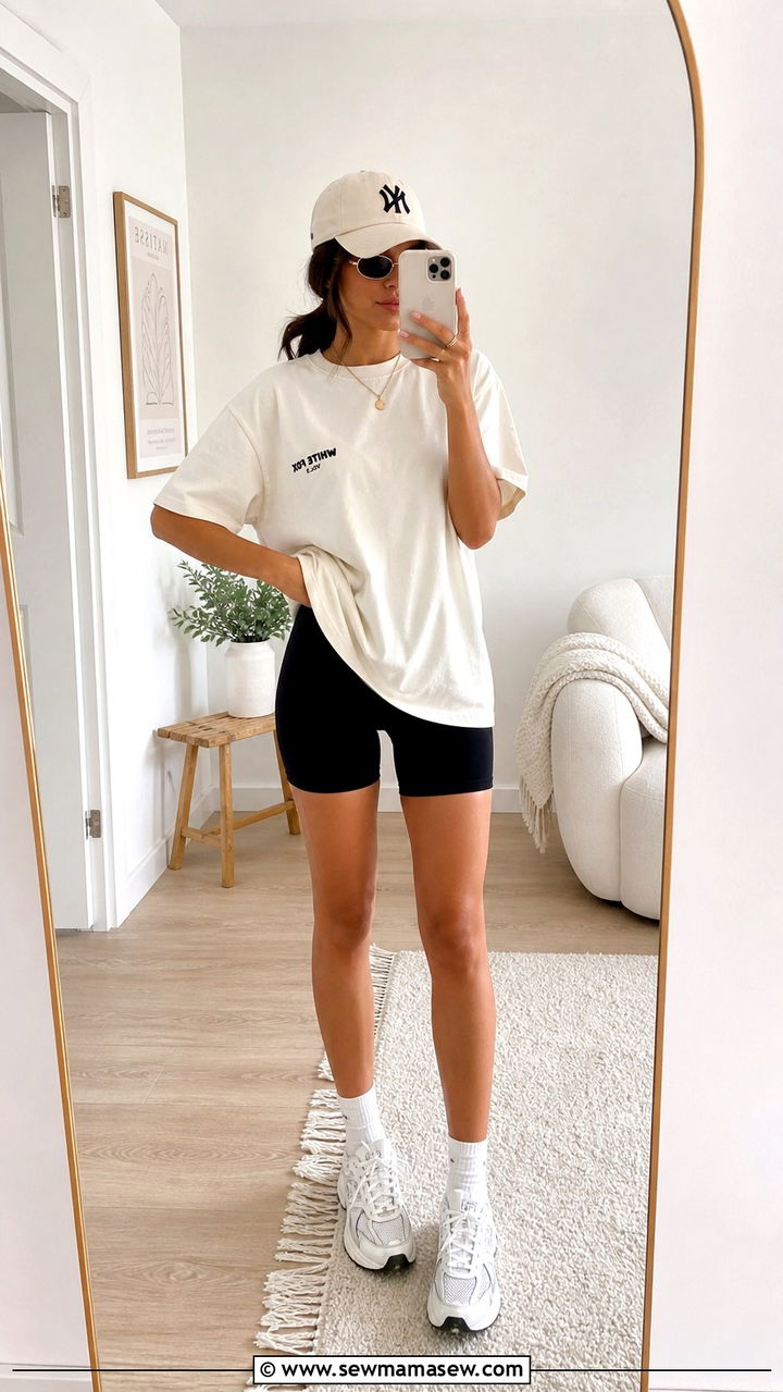 Oversized T Shirt and Biker Shorts Outfit - 40 cute summer outfit ideas