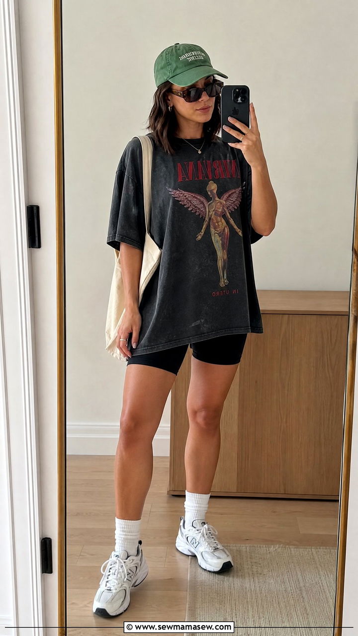 Oversized T Shirt and Biker Shorts Summer Outfit - 30 summer streetwear outfit ideas