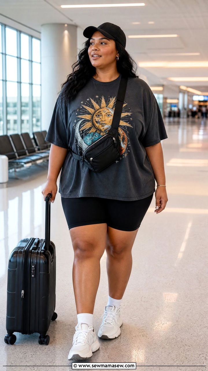 Oversized Tee With Biker Shorts - 30 summer outfits for plus size women