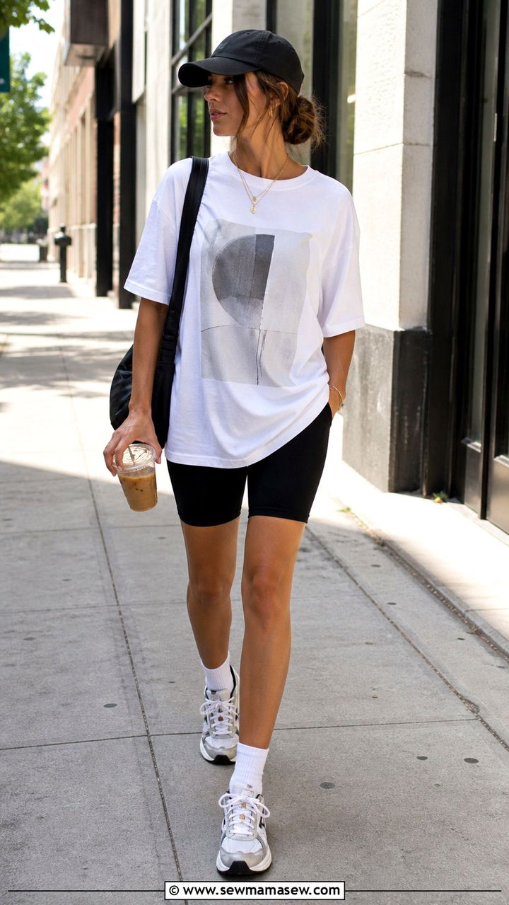 Oversized Tee With Cycling Shorts - 40 summer sporty chic outfits