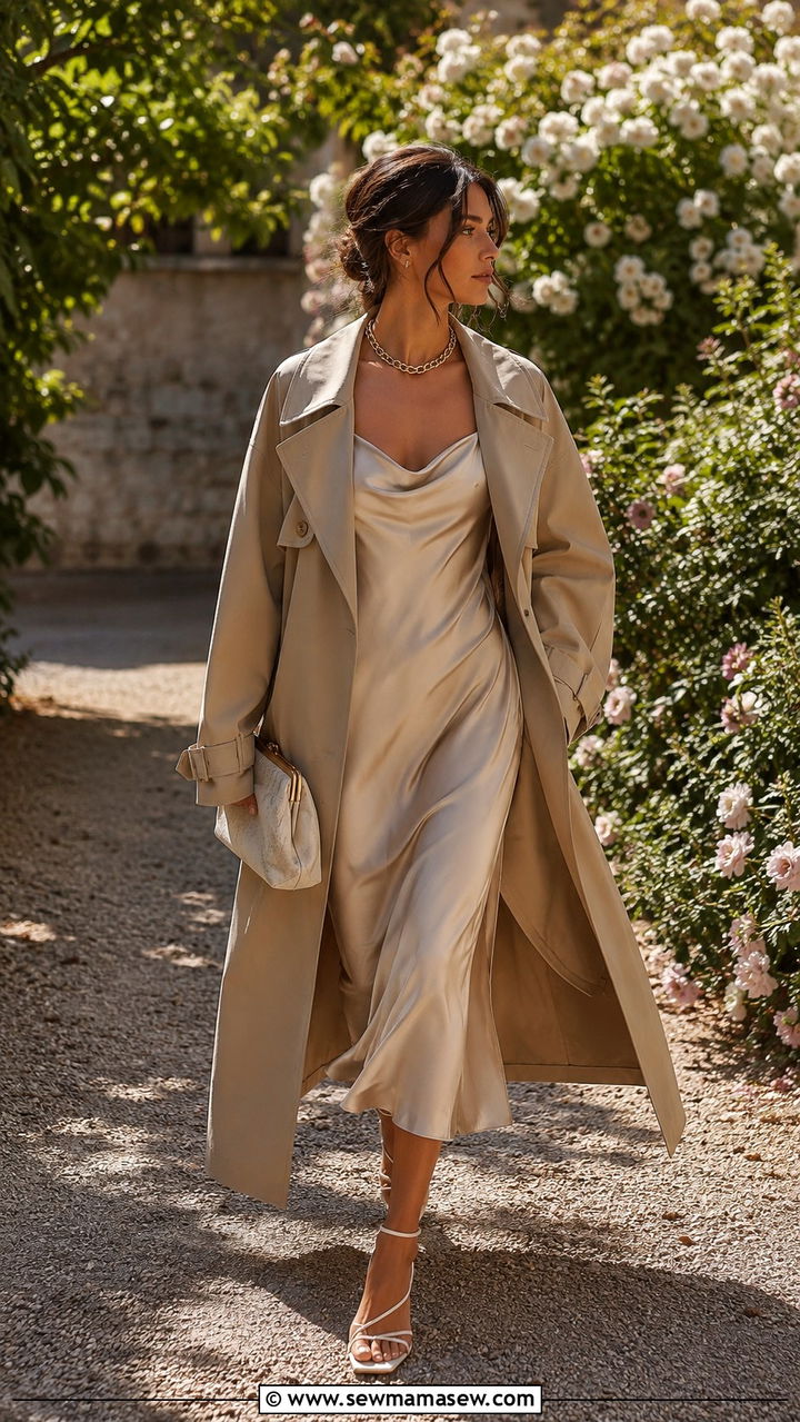 Oversized Trench Coat With Slip Dress - 25 trench coat outfits 2026
