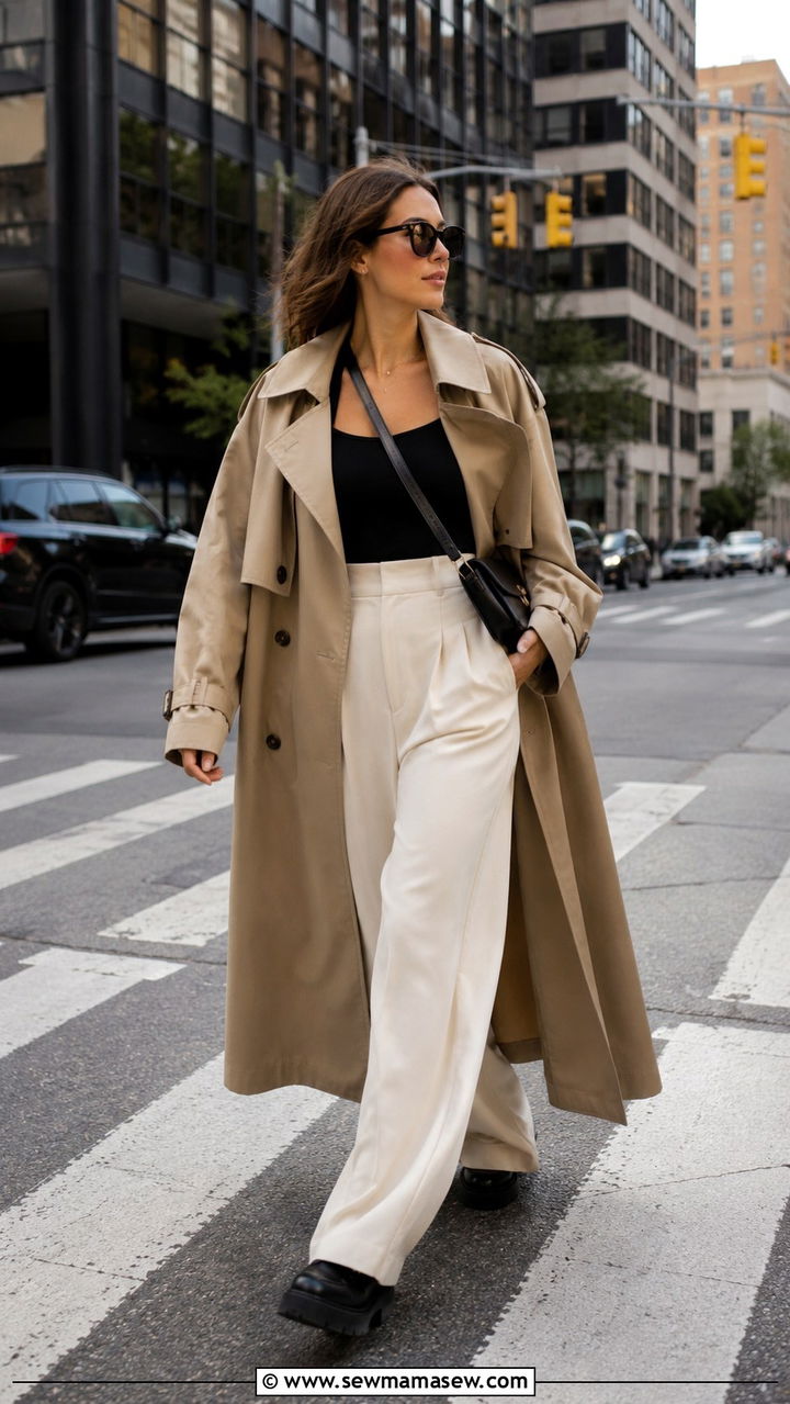Oversized Trench Coat With Wide Leg Trousers Outfit - 25 Wide leg trousers outfit ideas with a trench coat