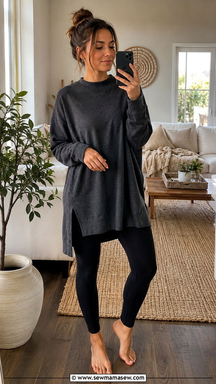 Oversized Tunic With Leggings - 25 Modest loungewear outfit ideas