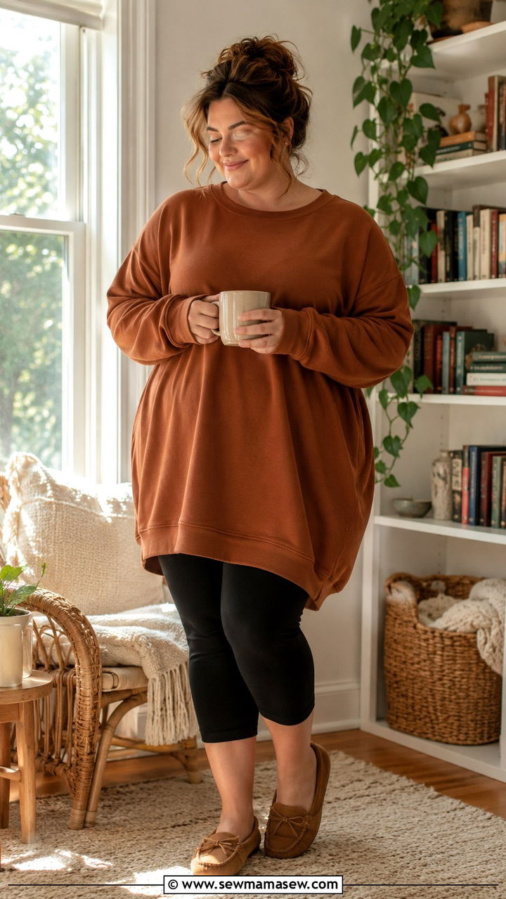 Oversized Tunic and Capri Leggings - 30 Plus size loungewear outfit ideas