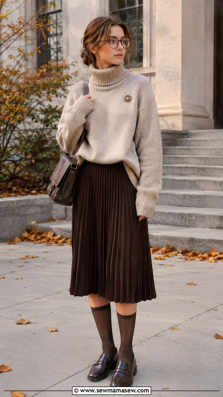 Oversized Turtleneck And Plisse Skirt Outfit - 20 poetcore outfits 2026