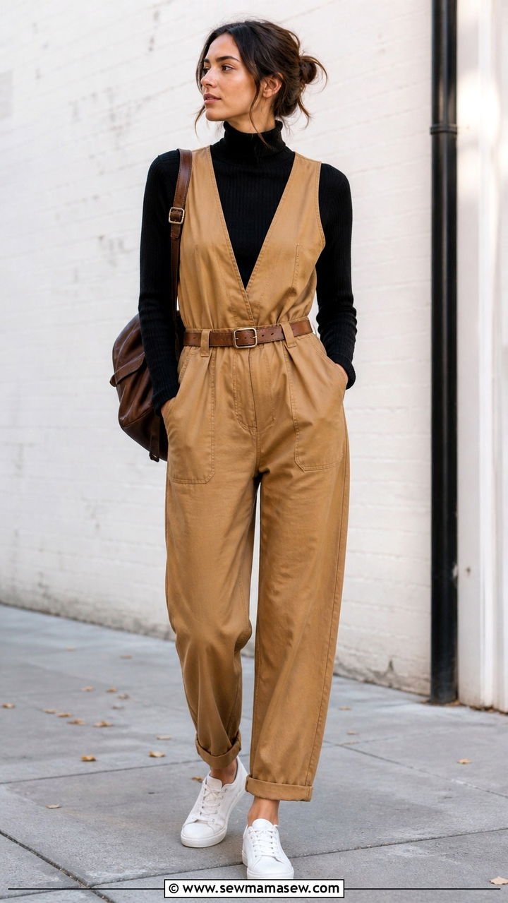 Oversized Turtleneck Layered Under a Jumpsuit - 40 Oversized turtleneck outfit ideas