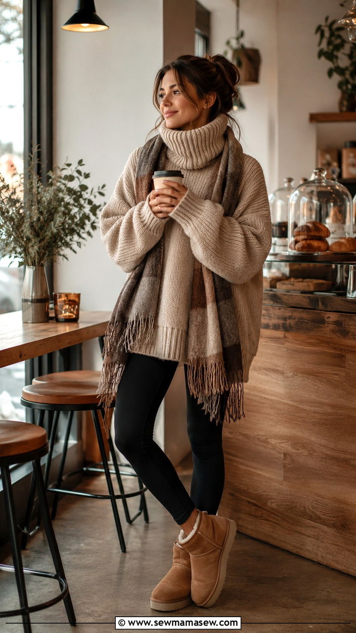 Oversized Turtleneck With Black Leggings And Mini Uggs - 25 Uggs and leggings outfit ideas