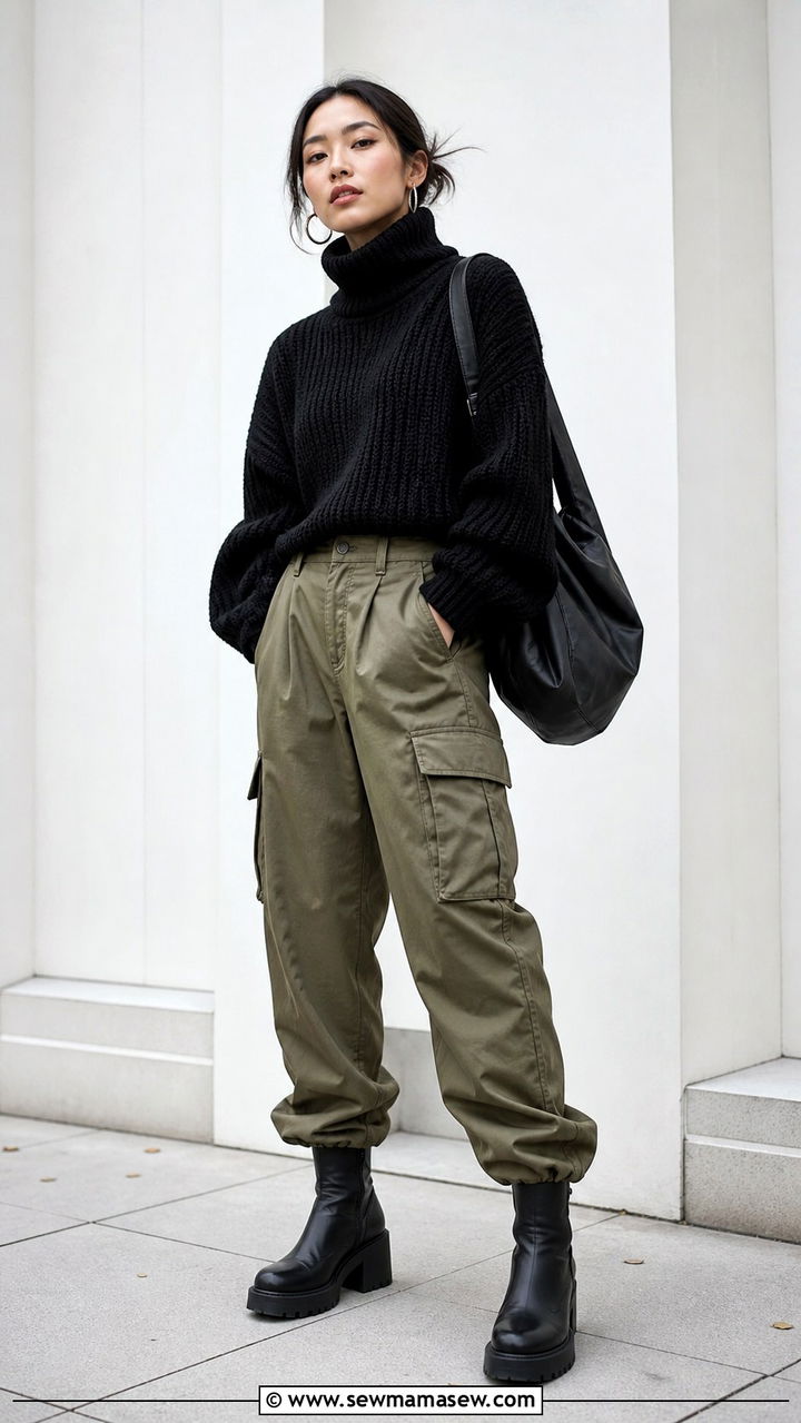 Oversized Turtleneck With Cargo Pants - 40 Oversized turtleneck outfit ideas