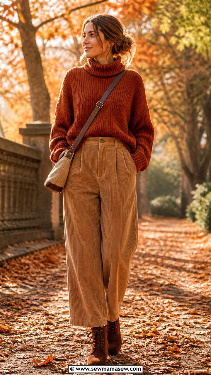 Oversized Turtleneck With Corduroy Pants - 40 Oversized turtleneck outfit ideas