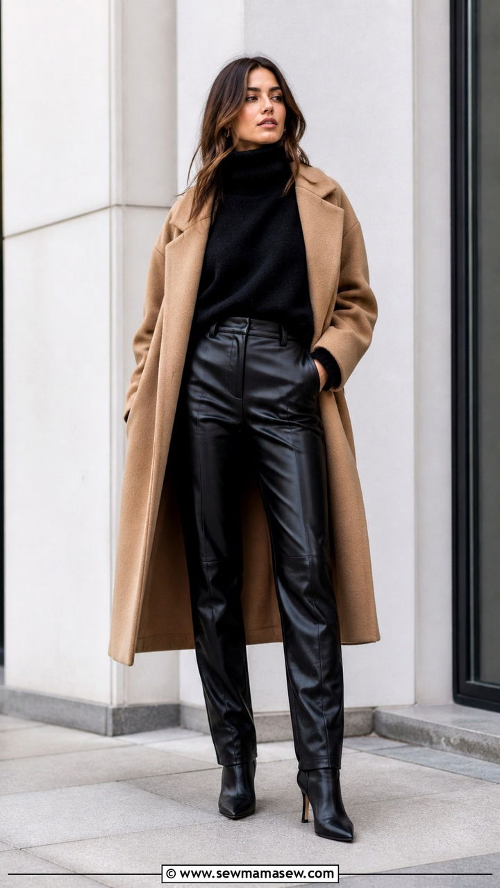 Oversized Turtleneck With Leather Pants - 40 Oversized turtleneck outfit ideas