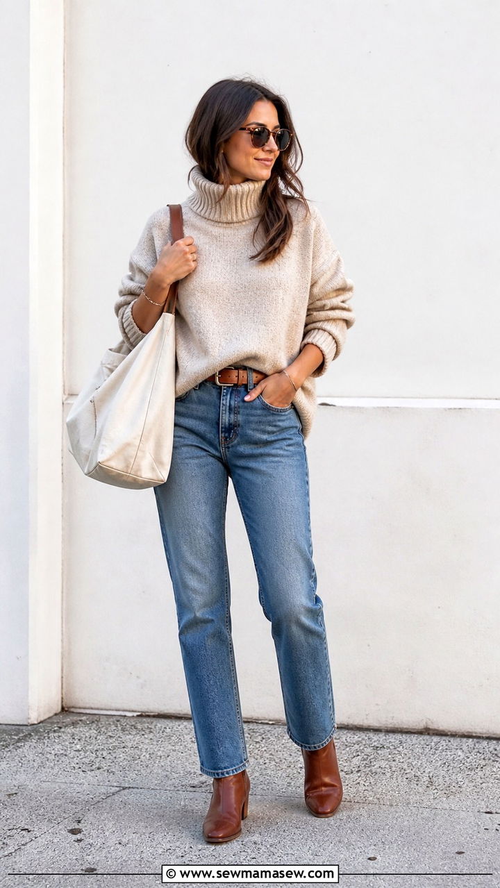 Oversized Turtleneck With Straight Leg Jeans - 40 Oversized turtleneck outfit ideas