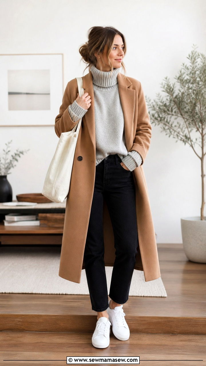Oversized Turtleneck With White Sneakers - 40 Oversized turtleneck outfit ideas