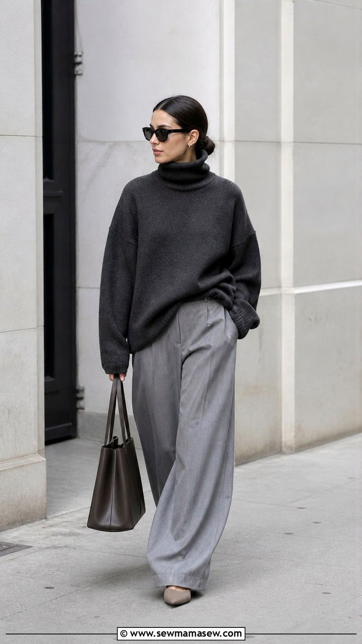 Oversized Turtleneck With Wide Leg Trousers - 40 Oversized turtleneck outfit ideas