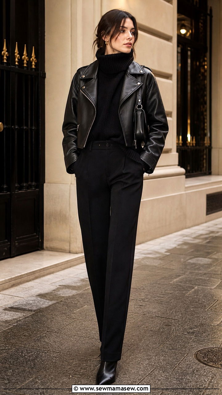 Oversized Turtleneck With a Leather Jacket - 40 Oversized turtleneck outfit ideas