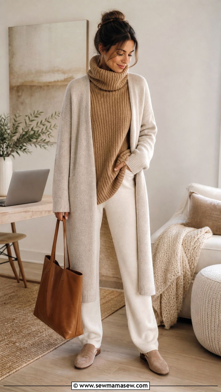 Oversized Turtleneck With a Long Cardigan - 40 Oversized turtleneck outfit ideas
