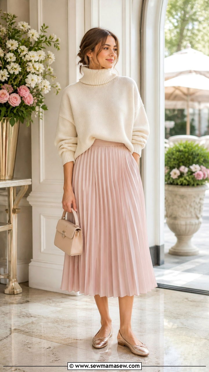 Oversized Turtleneck With a Pleated Midi Skirt - 40 Oversized turtleneck outfit ideas