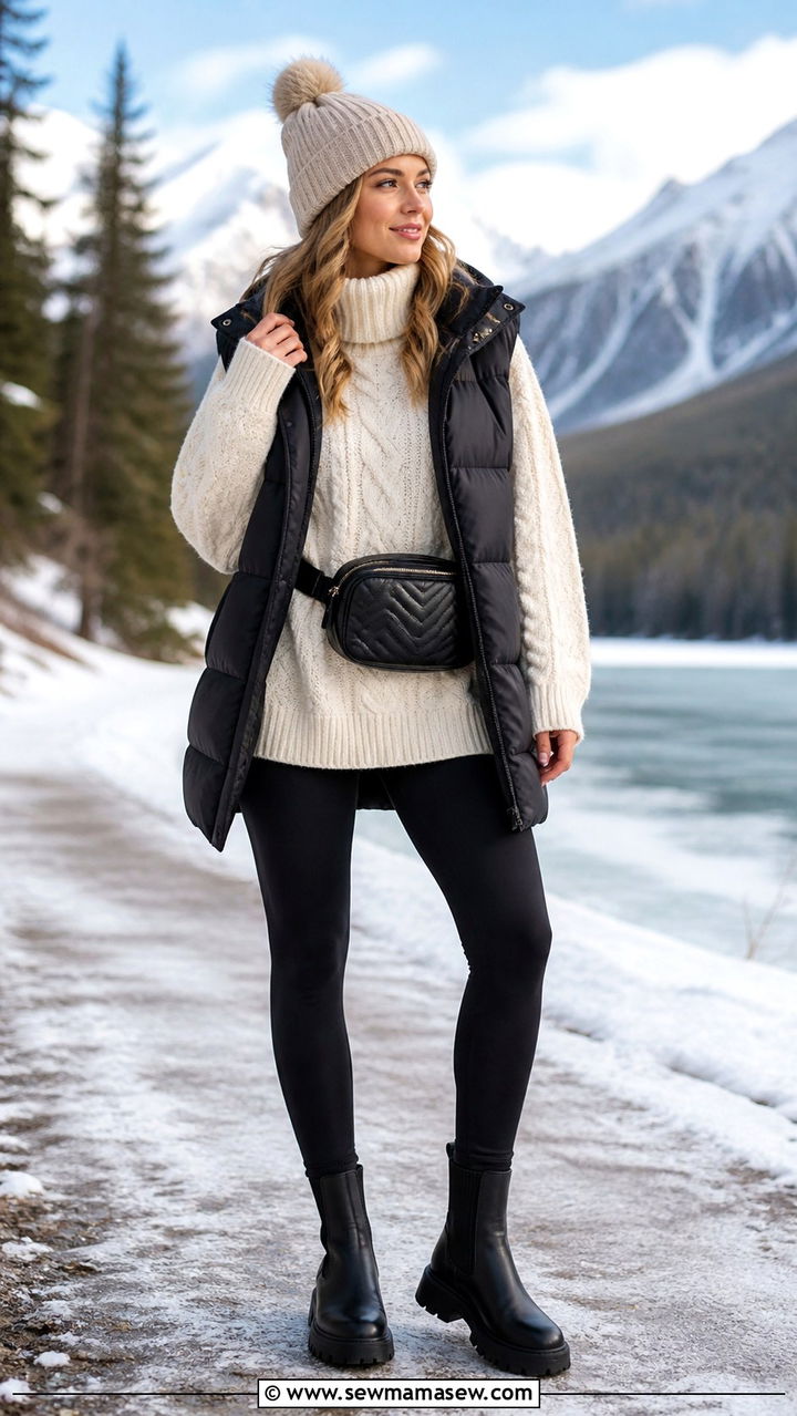 Oversized Turtleneck With a Puffer Vest - 40 Oversized turtleneck outfit ideas