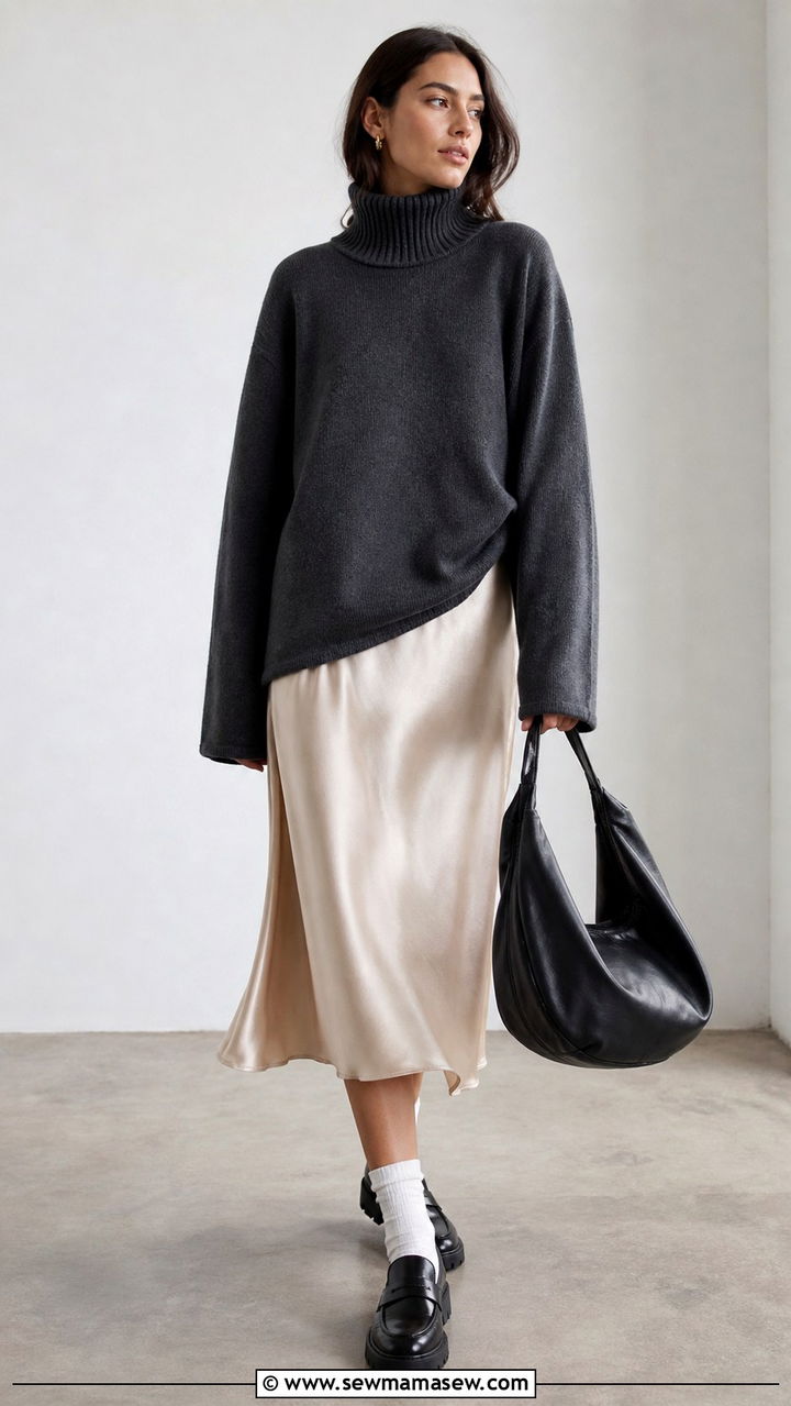 Oversized Turtleneck With a Slip Skirt - 40 Oversized turtleneck outfit ideas