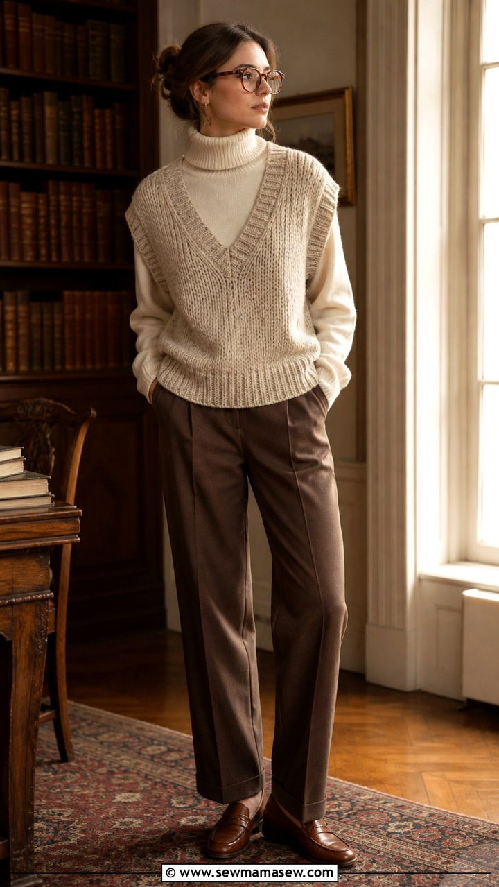 Oversized Turtleneck With a Sweater Vest - 40 Oversized turtleneck outfit ideas
