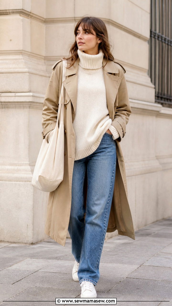 Oversized Turtleneck With a Trench Coat - 40 Oversized turtleneck outfit ideas
